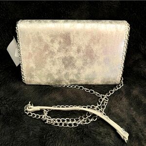 NWT Chelsea 28 Distressed Metallic Silver Crossbody with Chain Strap